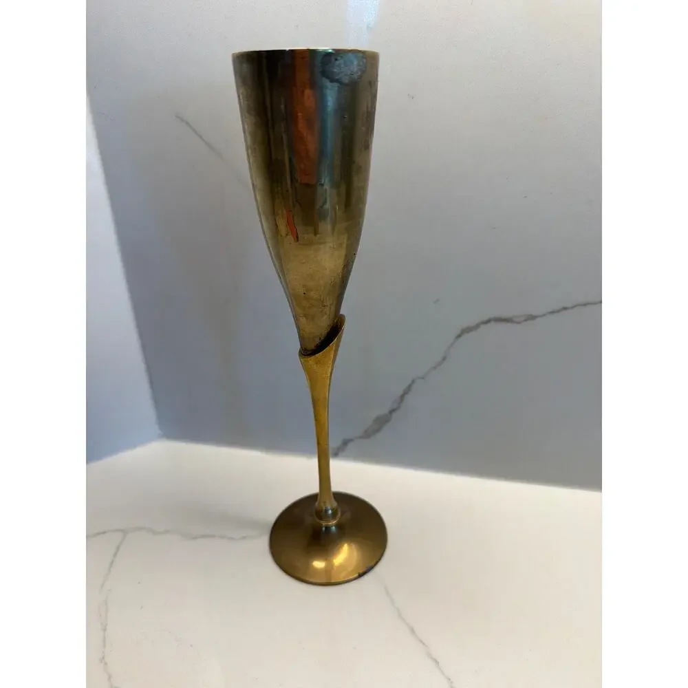 Vintage Champagne Brass Flute Brass stem and a Silver-Plated Bowl Replacement